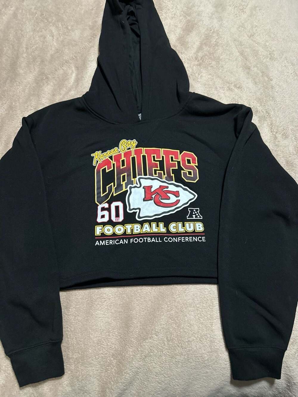 NFL Kansas City Chiefs Black Crop Top Hoodie Women's Size Large
